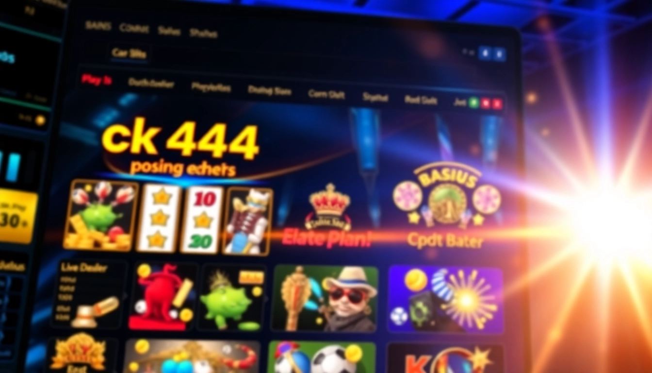 Illustration of ck4444 platform featuring colorful slots, live dealer, and sports betting elements, highlighting engaging gameplay and modern design for online gamers.