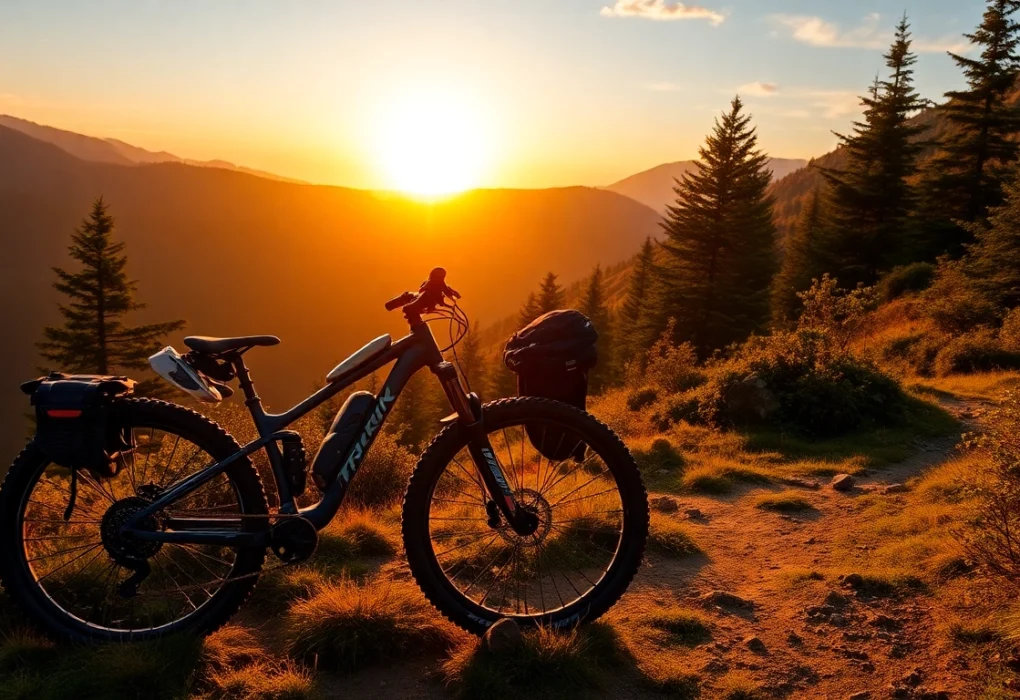 Trek mountain bike on a mountain trail, ready for outdoor adventure and exploration.