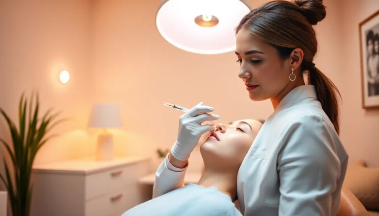 Administering a Botox Behandlung injection in a tranquil clinic setting, highlighting patient care.