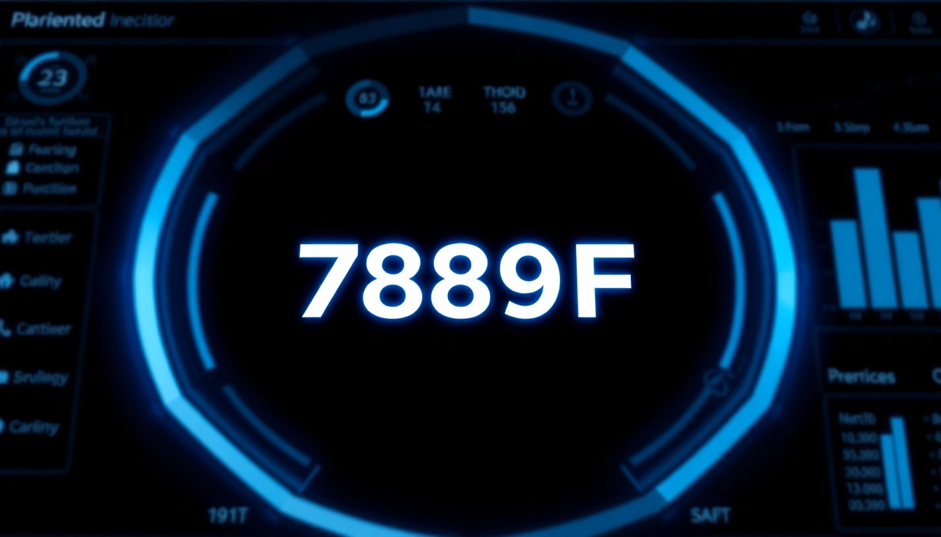 Graphic of the 789F brand logo on a high-tech digital interface, highlighting innovation in technology and design excellence, ideal for branding and marketing visuals.
