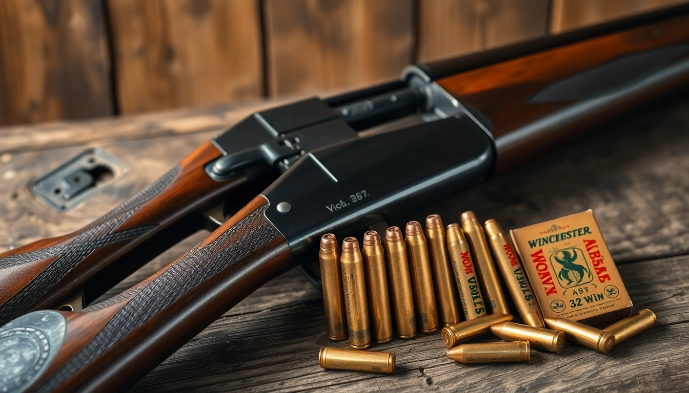 High-quality image showcasing a classic Winchester rifle and 32WIN cartridge, emphasizing heritage and firearm detail for enthusiasts.