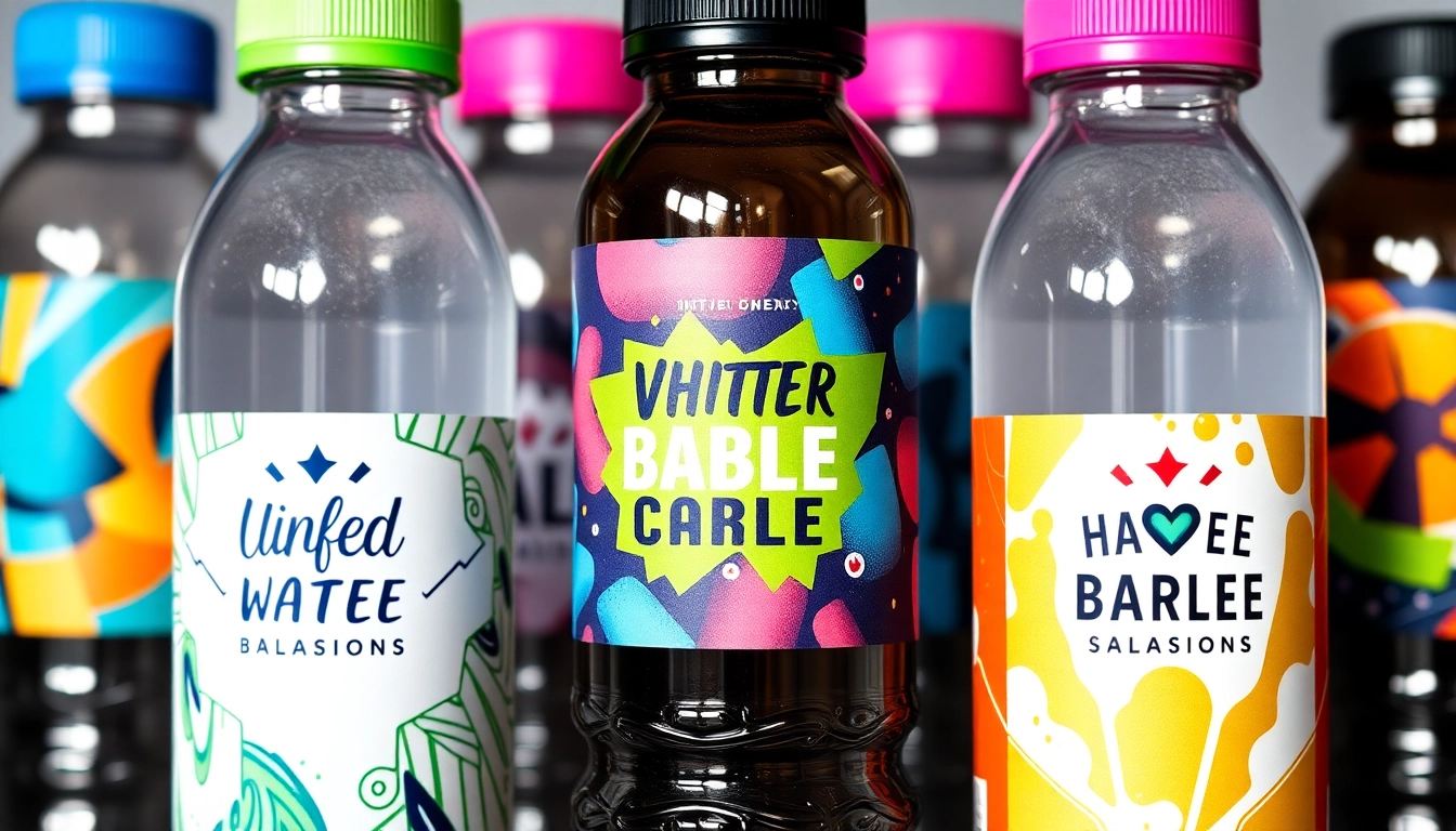 Example of eye-catching custom water bottle labels with waterproof features for promotional or event use, demonstrating quality and design flexibility.