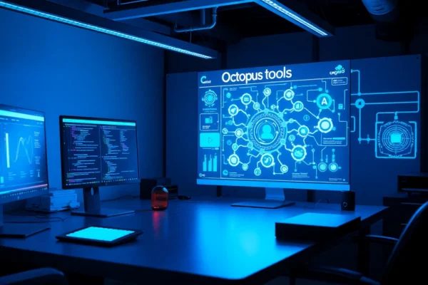 Efficient octopus tools in action, streamlining workflows with automated processes in a high-tech environment, emphasizing productivity and modern software solutions.