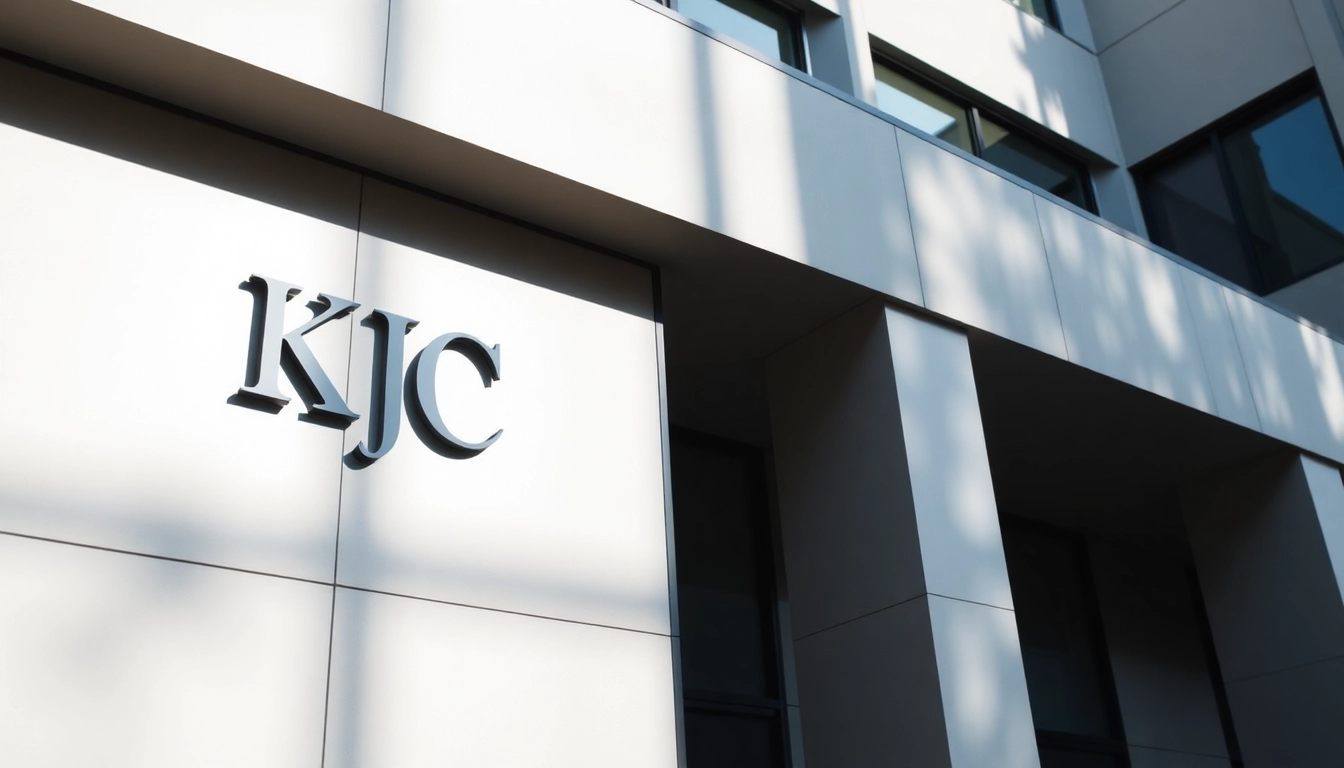 Legal justice facility featuring bold KJC branding emphasizing authority and professionalism