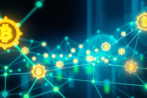 Blockchain network illustrating secure transactions and digital ledger technology for financial