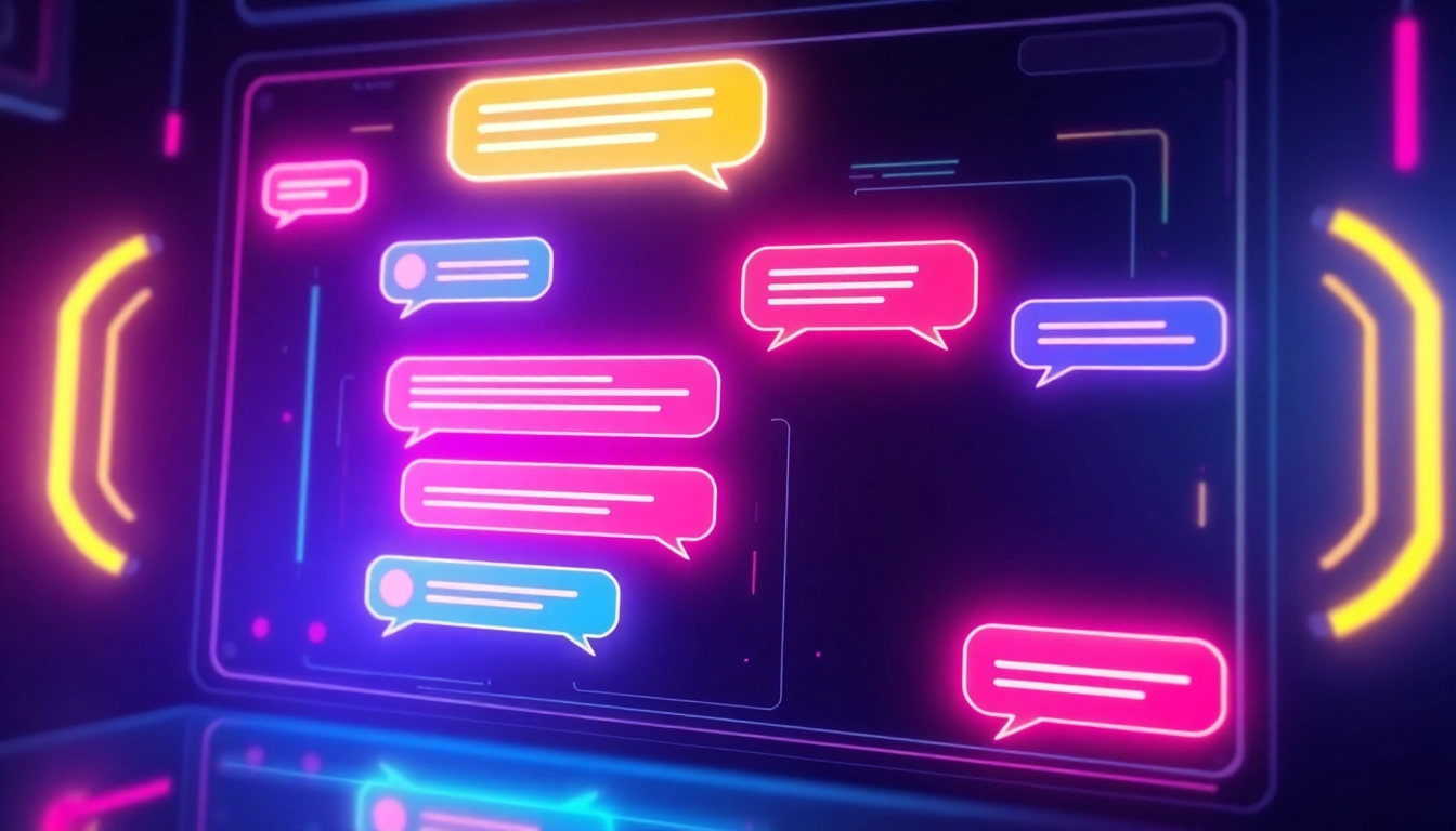 Engaging Spicy AI Chat scene with neon visuals and dynamic interface for immersive user experience for screen readers.