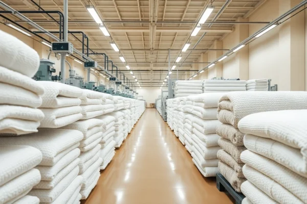 High-quality towel factory in Pakistan showcasing advanced manufacturing processes and fresh towels ready for export, highlighting expertise and scale.