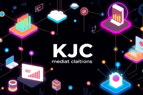 KJC logo on a sleek digital platform illustrating global connectivity, representing a trusted international media alliance, with a focus on technology and community.