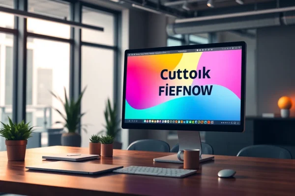 Create your own pieczątki firmowe with personalized designs demonstrated on a sleek computer interface.
