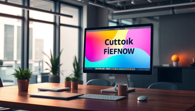 Create your own pieczątki firmowe with personalized designs demonstrated on a sleek computer interface.