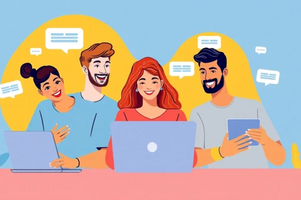 Engaging Greek chat users connecting virtually with lively conversation and Greek cultural elements