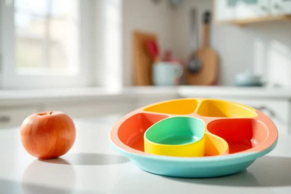 Piatto silicone divisorio 3 scomparti in vibrant colors with playful design, perfect for child meals