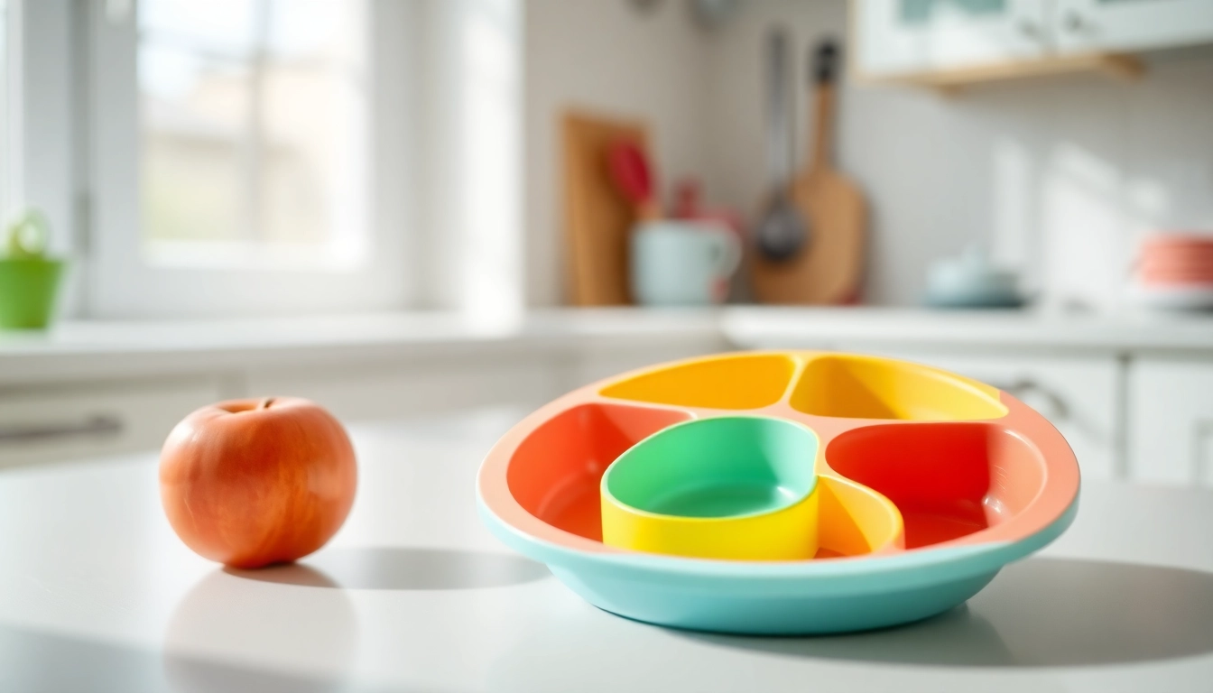 Piatto silicone divisorio 3 scomparti in vibrant colors with playful design, perfect for child meals
