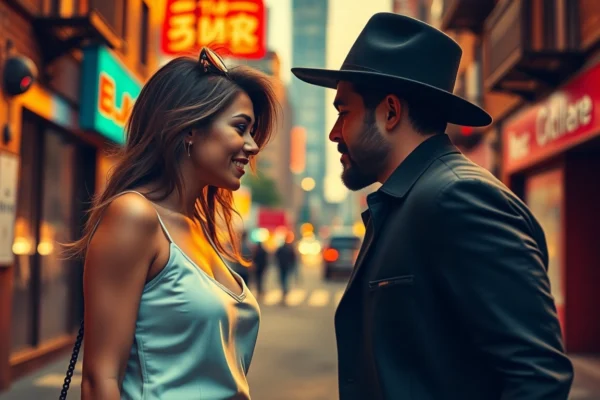 Rychle prachy Pornann scene showing an attractive woman and man in a candid outdoor encounter
