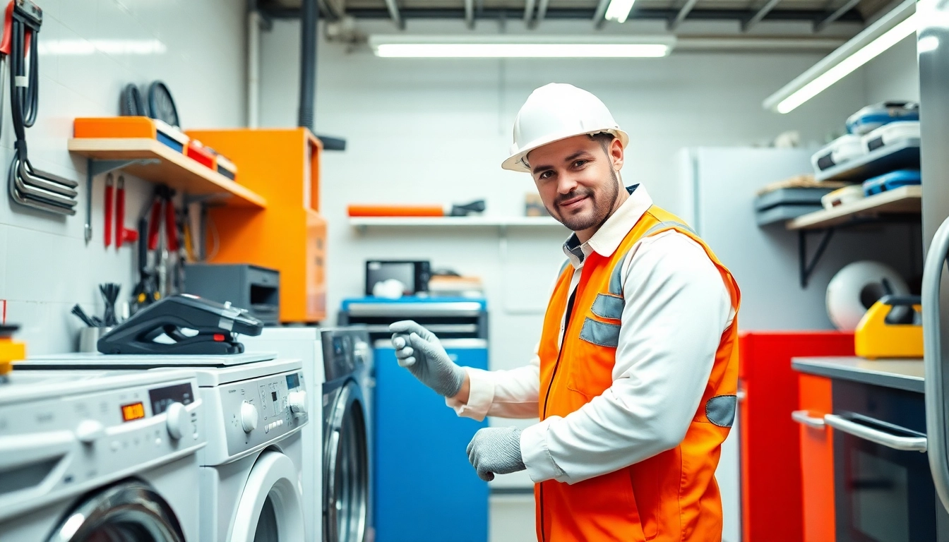 Professional technician performing appliance repair in Hamilton with tools and equipment for