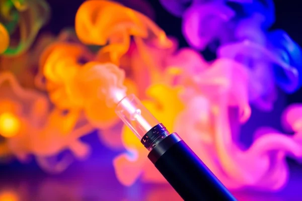 E-cigarette device emitting colorful vapor, highlighting modern design for vaping enthusiasts