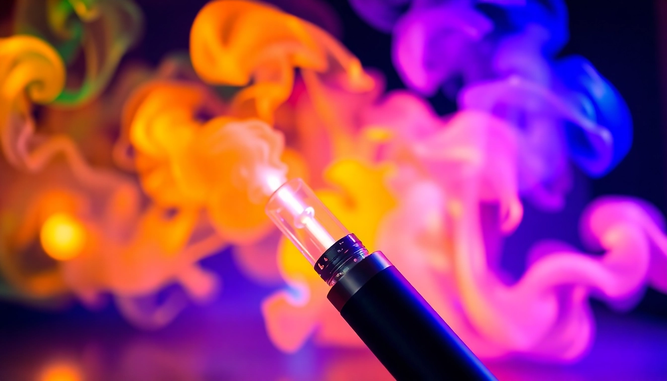 E-cigarette device emitting colorful vapor, highlighting modern design for vaping enthusiasts