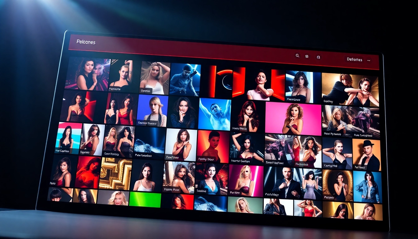 A modern adult website homepage with colorful video thumbnails and sleek interface design.