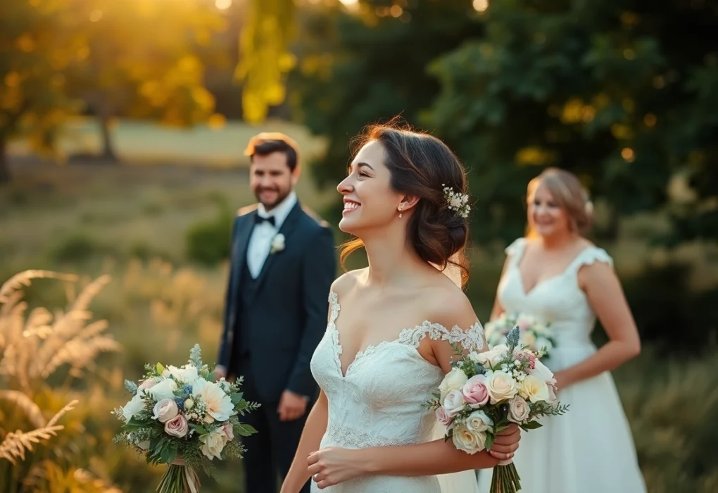 Skilled eskuvoi fotos capturing a bride and groom during an outdoor wedding photoshoot in