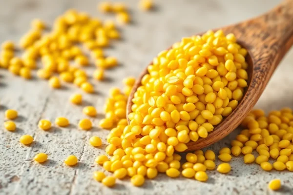 Maximize Your Supply of Premium Yellow Mustard Seeds for Quality Cooking and Export Close-up of yellow mustard seeds being poured from a spoon, showcasing their rich texture and